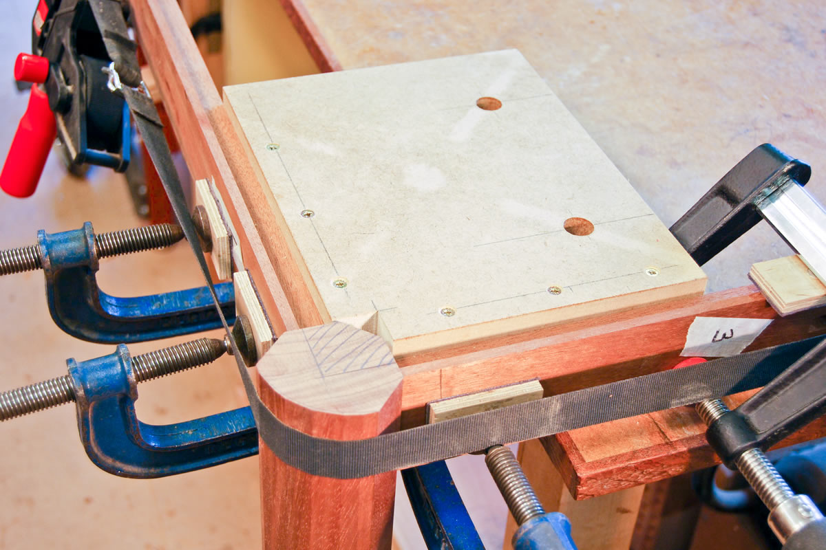 Routing jig cramped in place