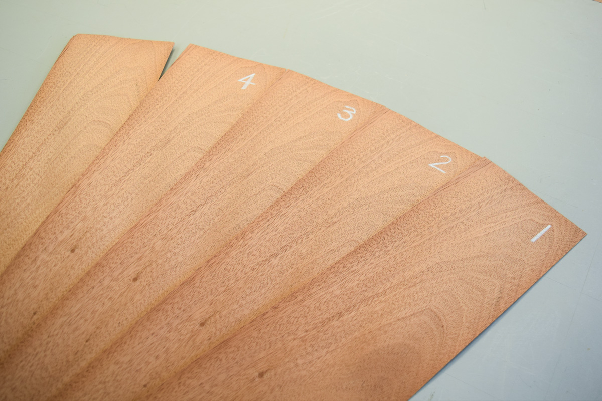 Mahogany veneers numbered in sequence