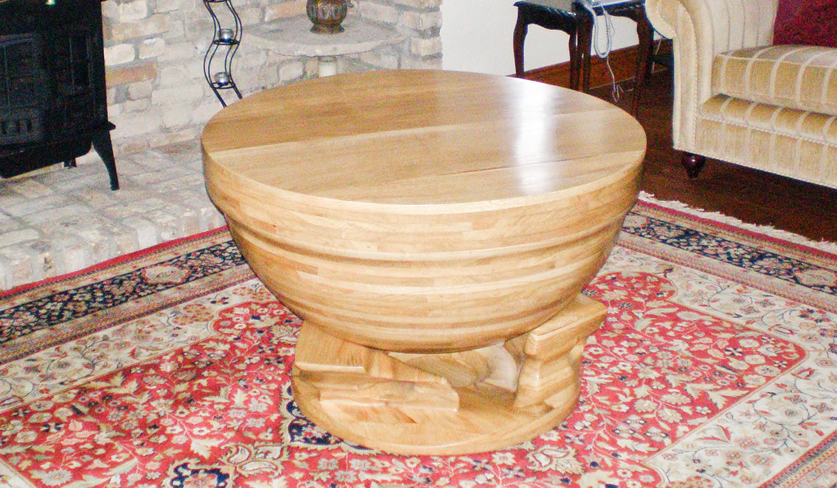 Solid Oak coffee table carved with Arbortech Woodcarver and TurboPlane blades, finished with Bee's wax - Eoghan Young