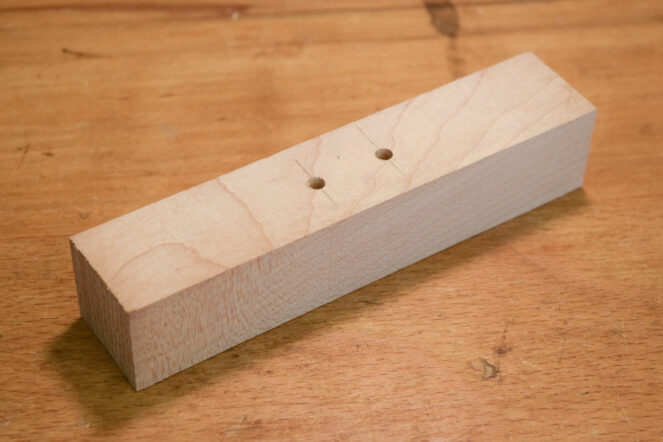 Toggle blank prepared, two 4mm holes drilled