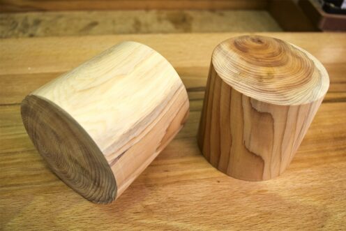 2 completed turned sections of Yew as decoration for the bookends.