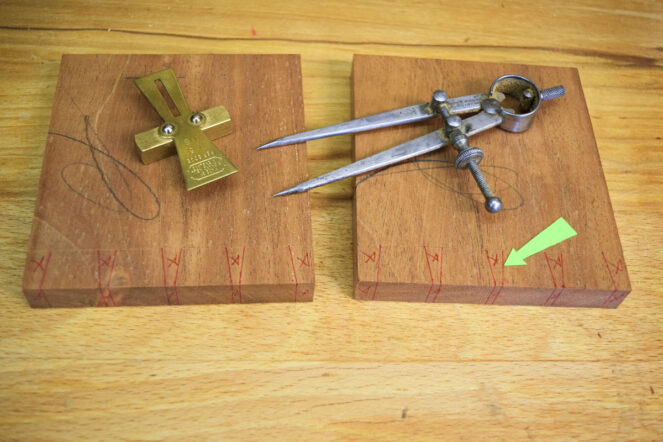 Marked out dovetails with dovetail marker and calipers.