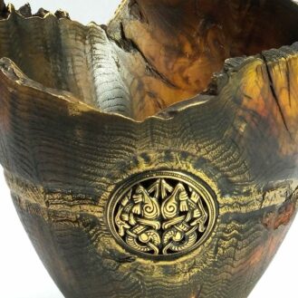 Lot 33: Nick Agar - natural edged bowl with brass insert (Sweet Chestnut)