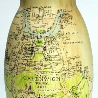 Lot 35: Michael Maisey - Vase with Greenwich Park and Greenwich Peninsula illustrations by Peter Kent (Horse Chestnut)