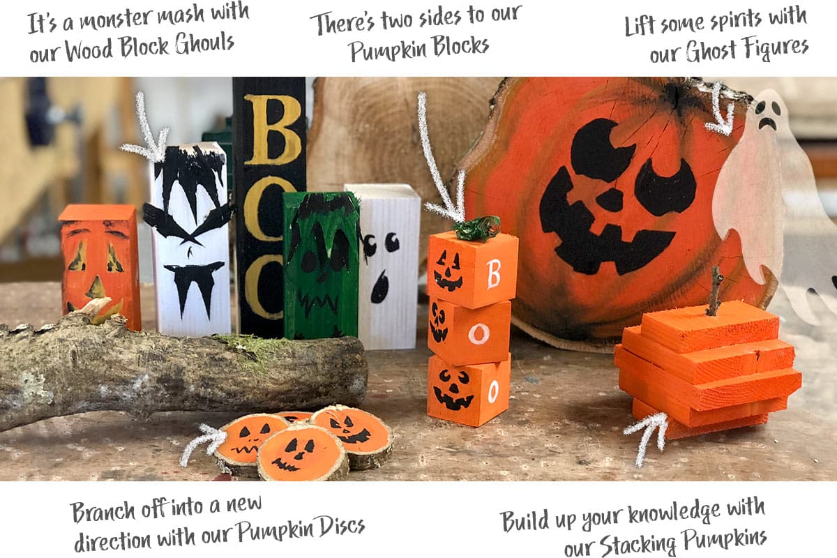 Branch off into a new direction with our Pumpkin Discs… There’s two sides to our Pumpkin Blocks... It’s a monster mash with our Wood Block Ghouls... Build up your knowledge with our Stacking Pumpkins... Lift some spirits with our Ghost Figures