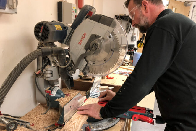 Cutting the pallet using a Bosch Circular Saw