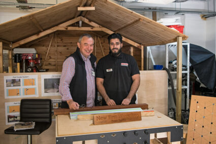 Peter Parfitt (left), with Talhah Rasool from our High Wycombe store, was showing how to transform the accuracy of your work with the Parf Guide System.