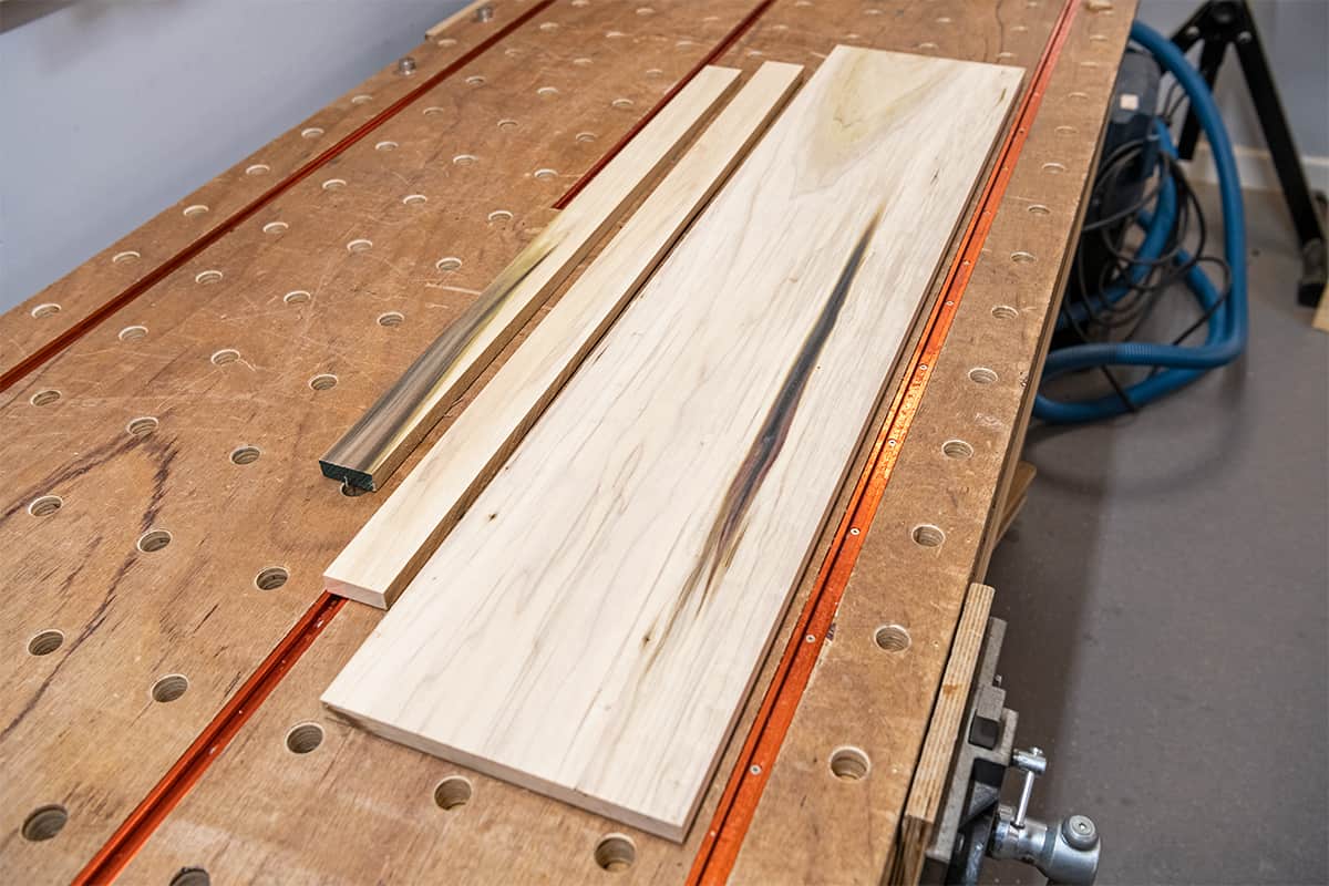 Prep your material, starting with a 15mm thick plank roughly 1,000mm long 150mm wide